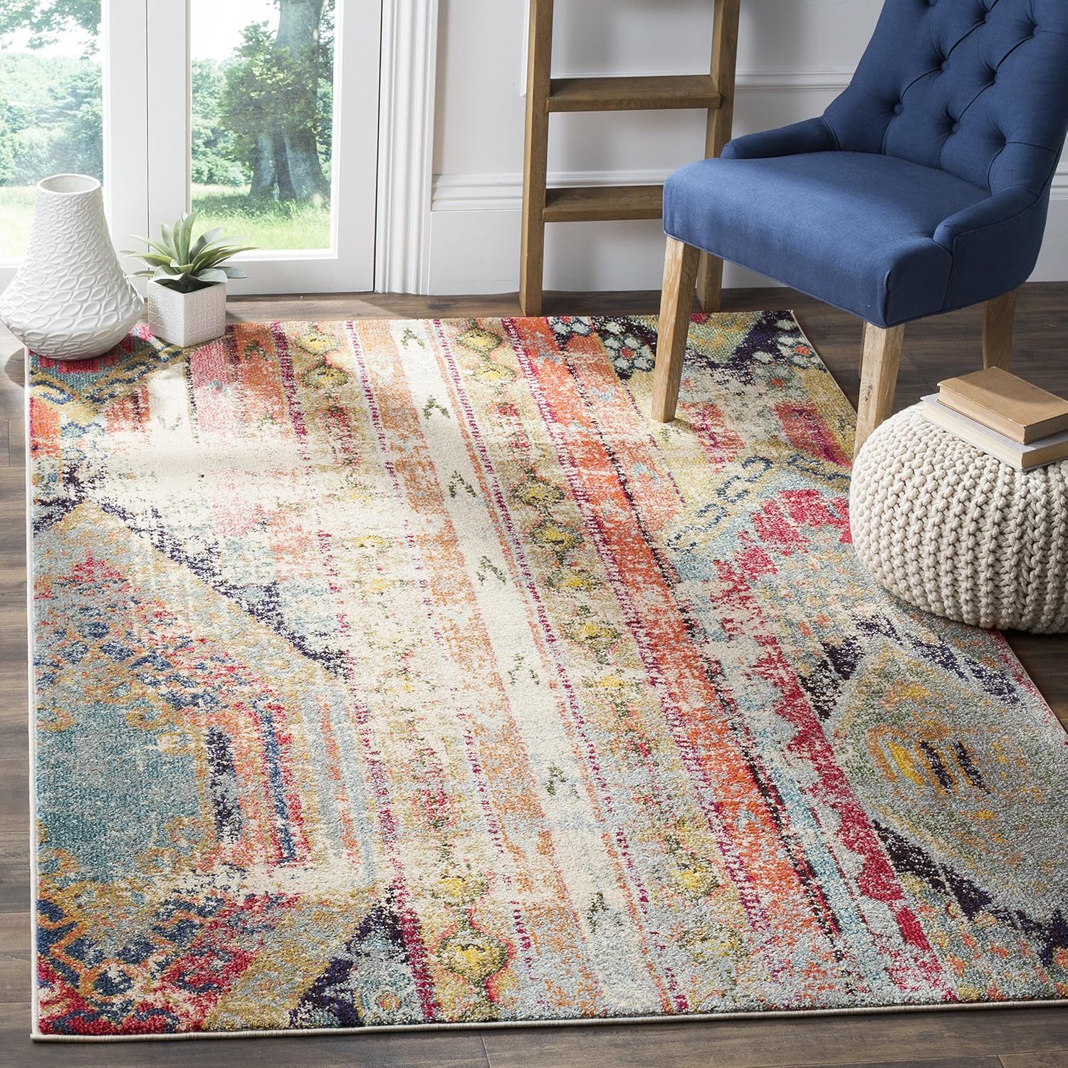 Area Rug - 5'1" x 7'7", Multi, Boho Chic Tribal Distressed Design