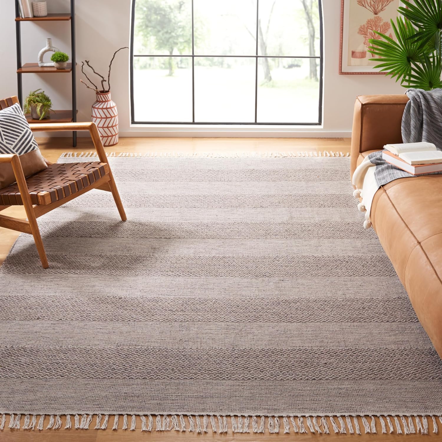 Area Rug - 8' x 10', Ivory & Steel Grey, Handmade Flat Weave