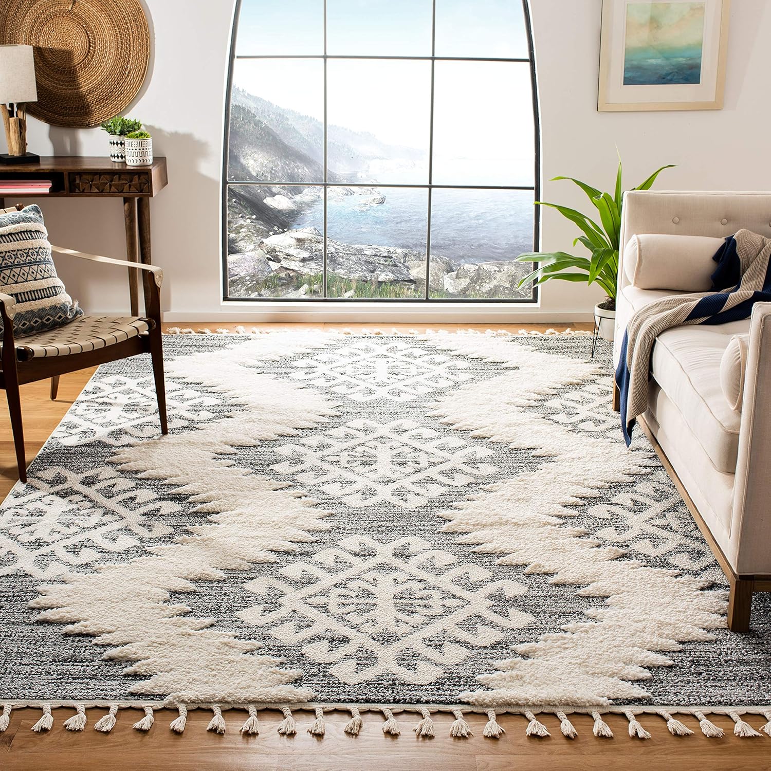 Area Rug - 8' x 10', Ivory & Grey, Boho Design