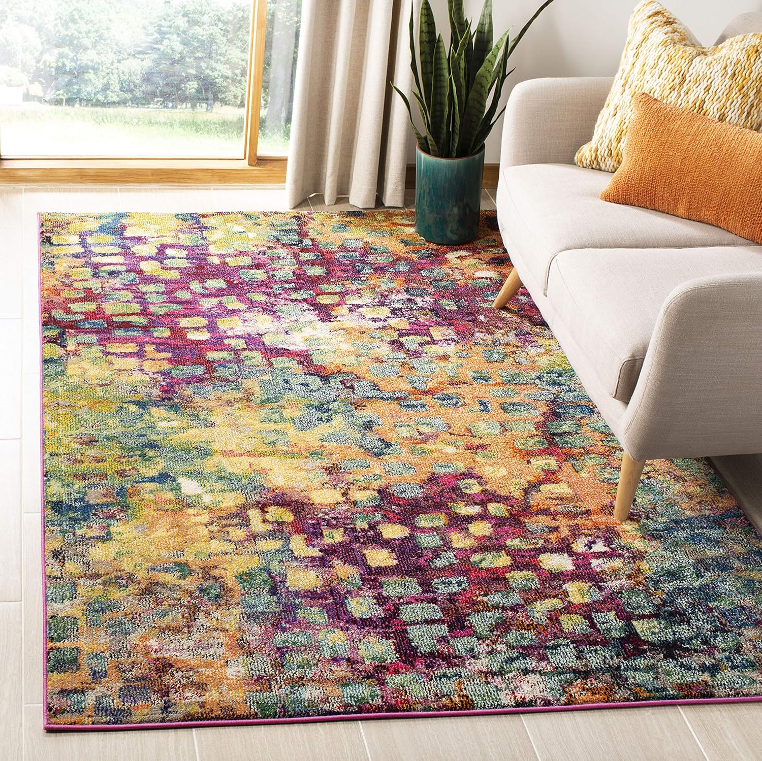 Area Rug - 5'1" x 7'7", Pink & Multi, Boho Chic Abstract Watercolor Design