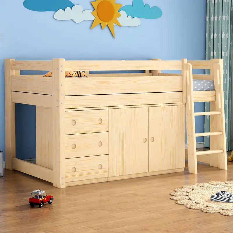 Kids' Stitching Beds Loft Bed With Wardrobe