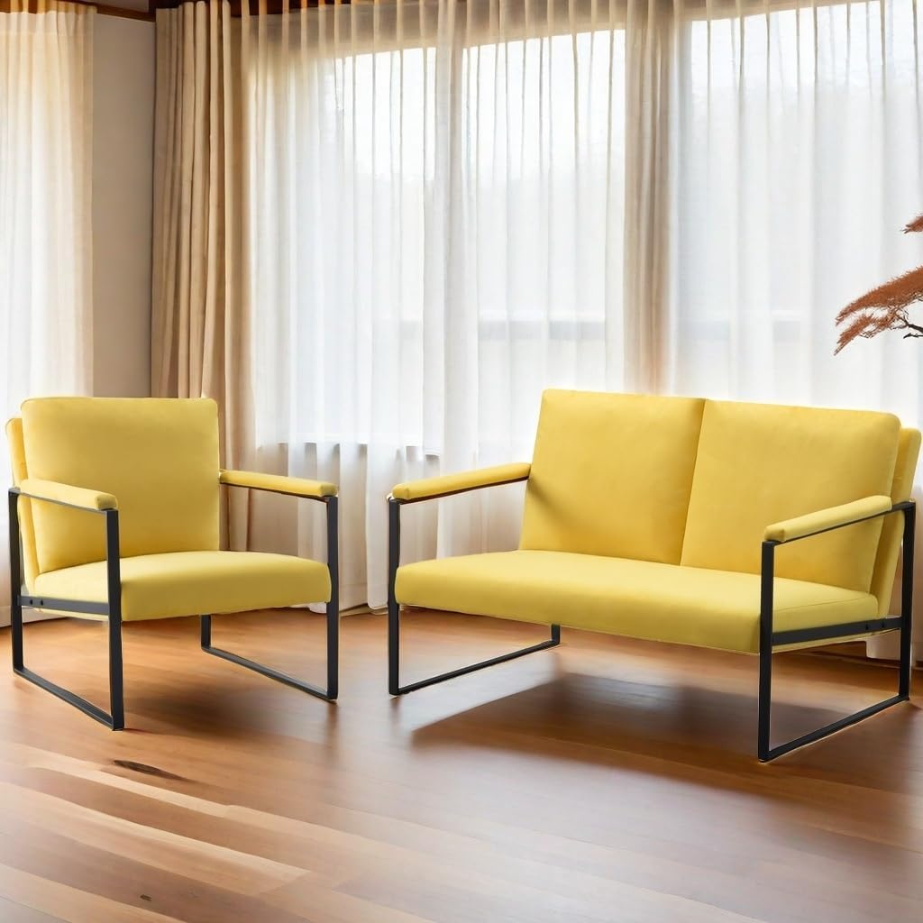 Living Room Chairs Set of 3 Yellow