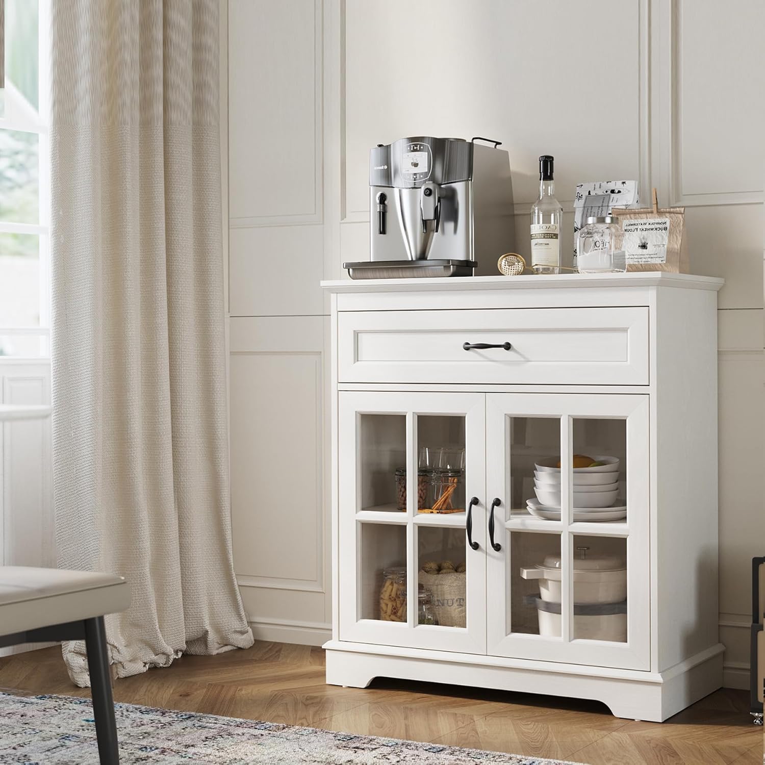 Kitchen Storage Cabinet, Buffet Sideboard with Glass Doors
