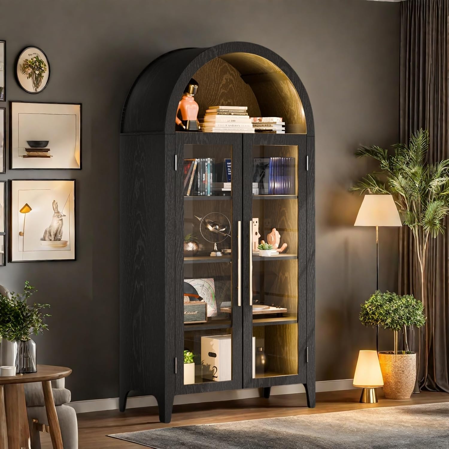 Arched Kitchen Pantry Cabinet, 5-Tier Storage Display Cupboard